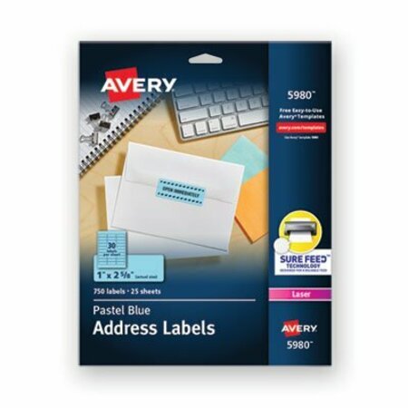 AVERY DENNISON Avery, HIGH-VISIBILITY PERMANENT LASER ID LABELS, 1 X 2 5/8, PASTEL BLUE, 750PK 5980